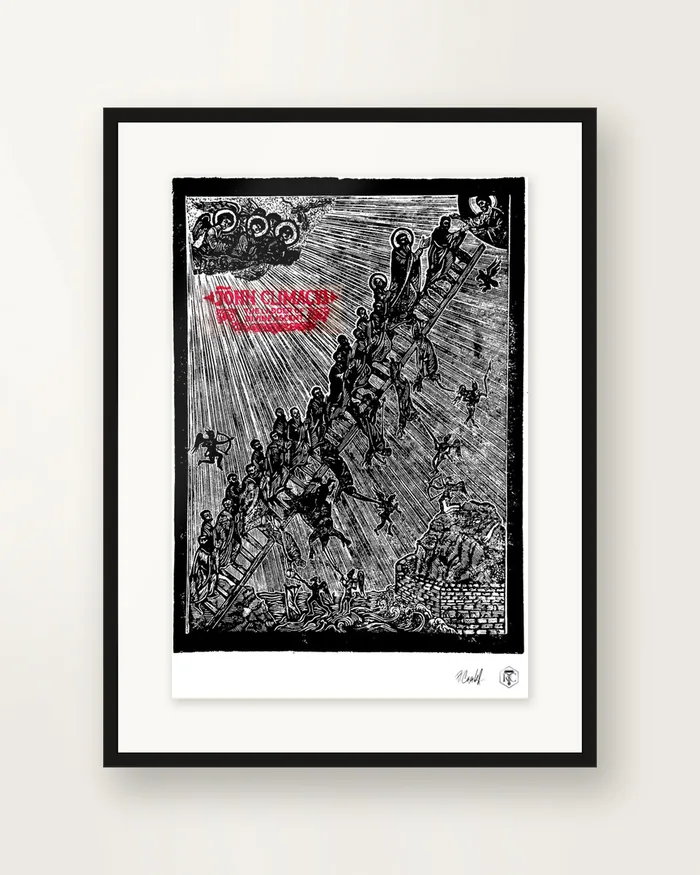 The Ladder — linocut print by Richard Cervenka, Bern, A3, framed