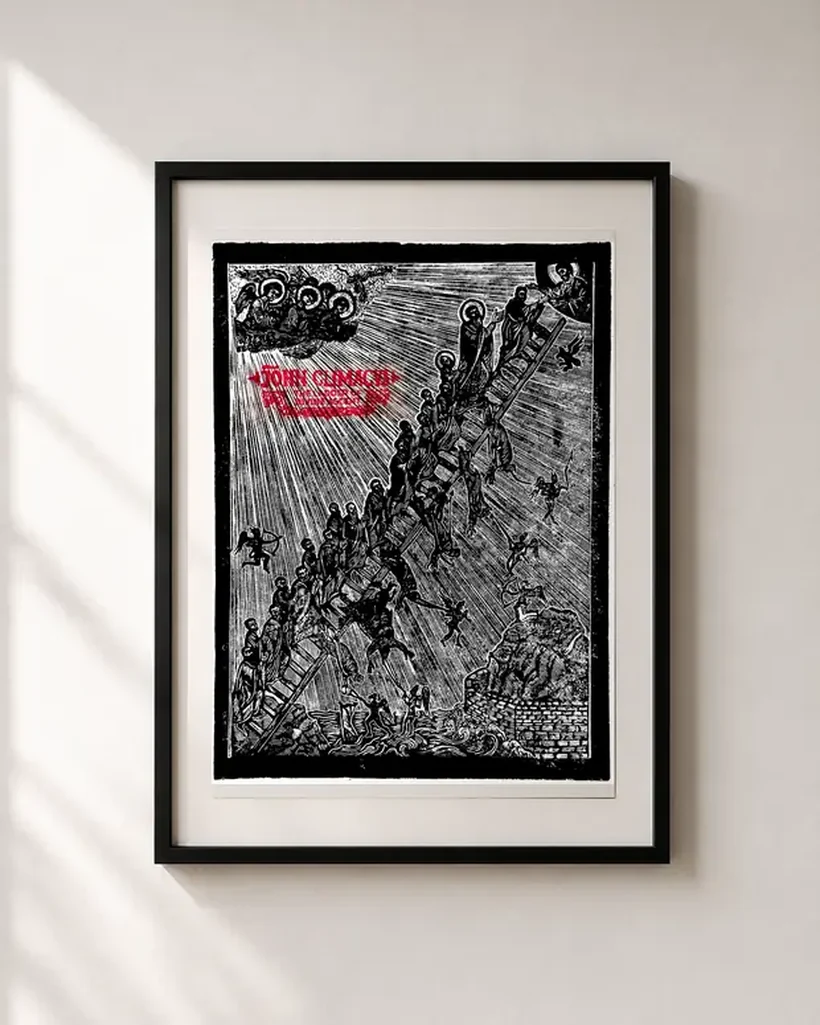 Die Leiter — linocut print by Richard Cervenka, A3, framed and hung, Bern